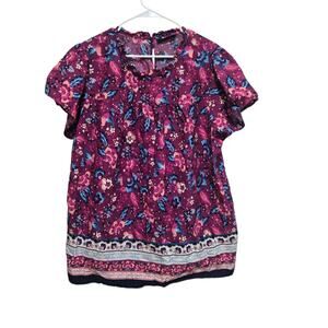 Lane Bryant Floral Boho Blouse Size 22 Ruffle Neck Top